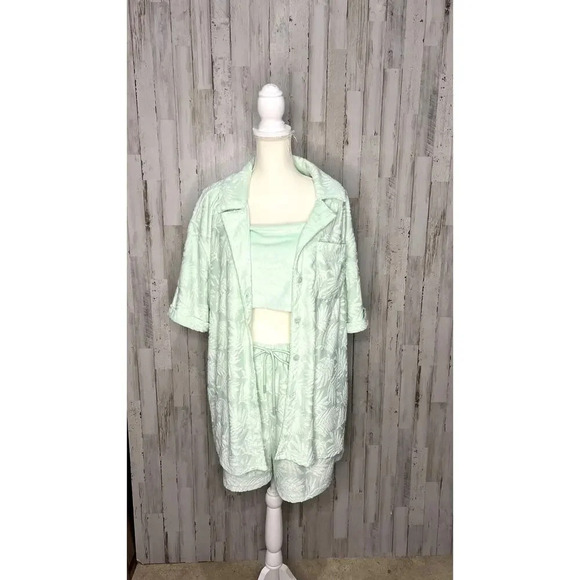 NWT 7 For All Mankind Women's 3-Piece Short Set Sage Green Size XL Summer Outfit - Picture 1 of 6